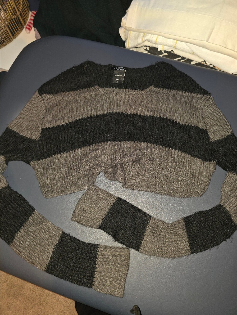 Striped Cropped Sweater - Black and Gray